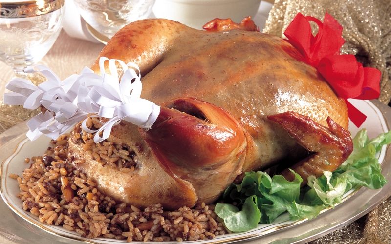 الحبش المحشو بالأرز والقلوبات على الطريقة الشرقية