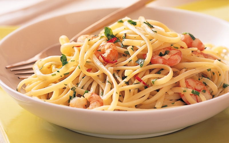 لينغويني مع القريدس (الجمبري) بالفلفل الحارّ