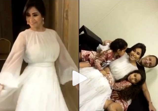 بالفيديو - ابنتا شيرين وطليقها يحتفلان بيوم ميلادها في الكواليس