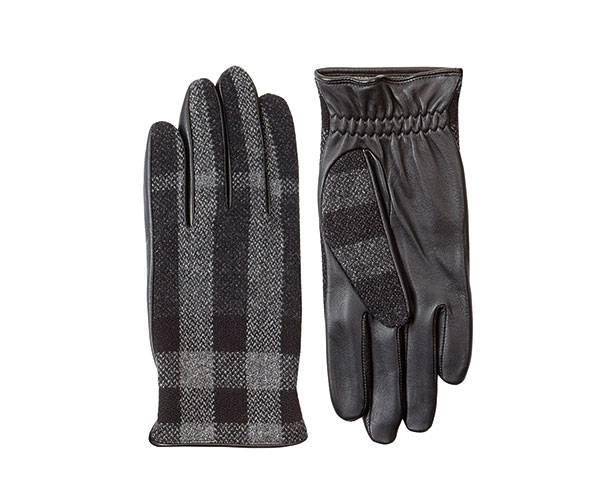 قفازات من الجلد والقماش بنقش المربعات من Burberry