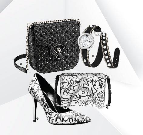 BLACK & WHITE الأسود عنوان الأناقة الدائمة صيفاً وشتاءً، بأشكال وتصاميم متجدّدة أكان مزيّناً بالمسامير، أم مطبّعاً برسوم الغرافيتي، آخر موضة.