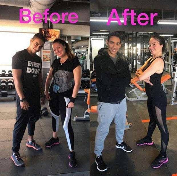 مقارنة بين وزن نيرمين قبل وبعد التمارين الرياضية