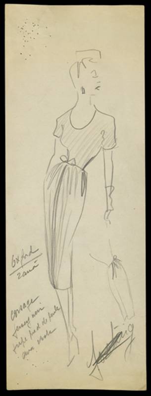 DIOR_V&A_Sketch by Christian Dior for model Oxford, Spring-Summer 1947 Haute Couture collection Christian Dior