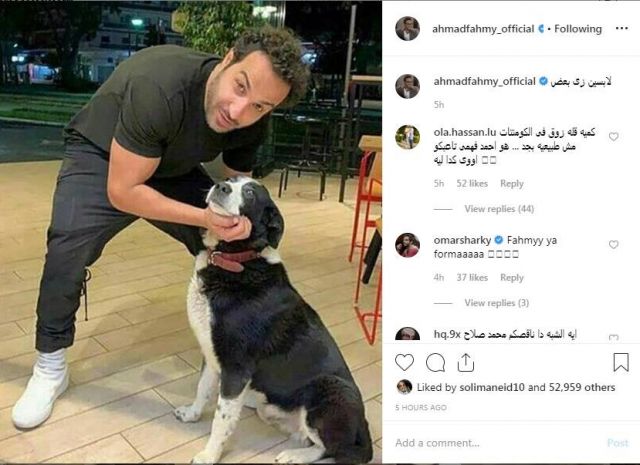 أحمد فهمي مع كلبه