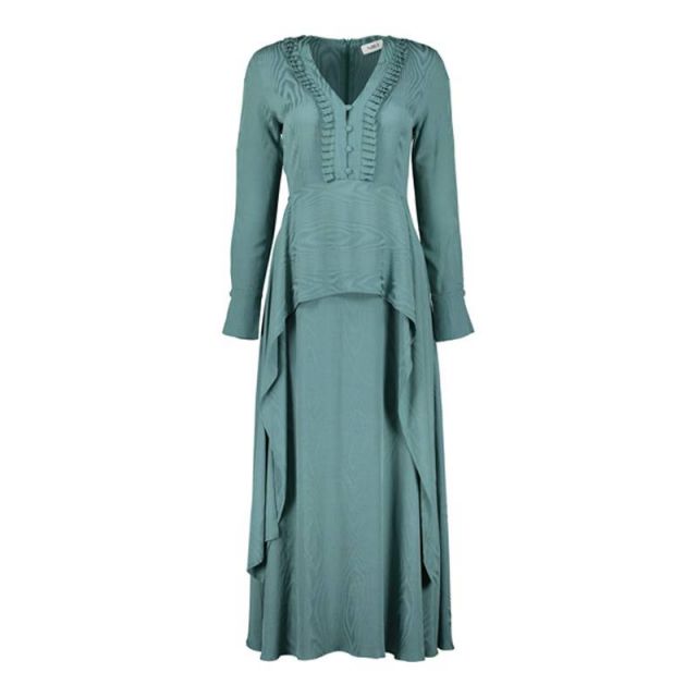 Teal Moiré Foulard Dress