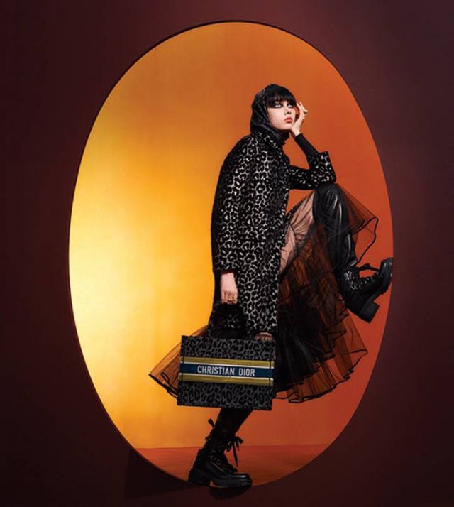 وشاح Mizza من الحرير الرمادي والأسود معطف Mizza باللونين  الرمادي والأسود كنزة سوداء تنورة تول سوداء جزمة D-Fight سوداء حقيبة Dior Mizza  Book Tote خواتم