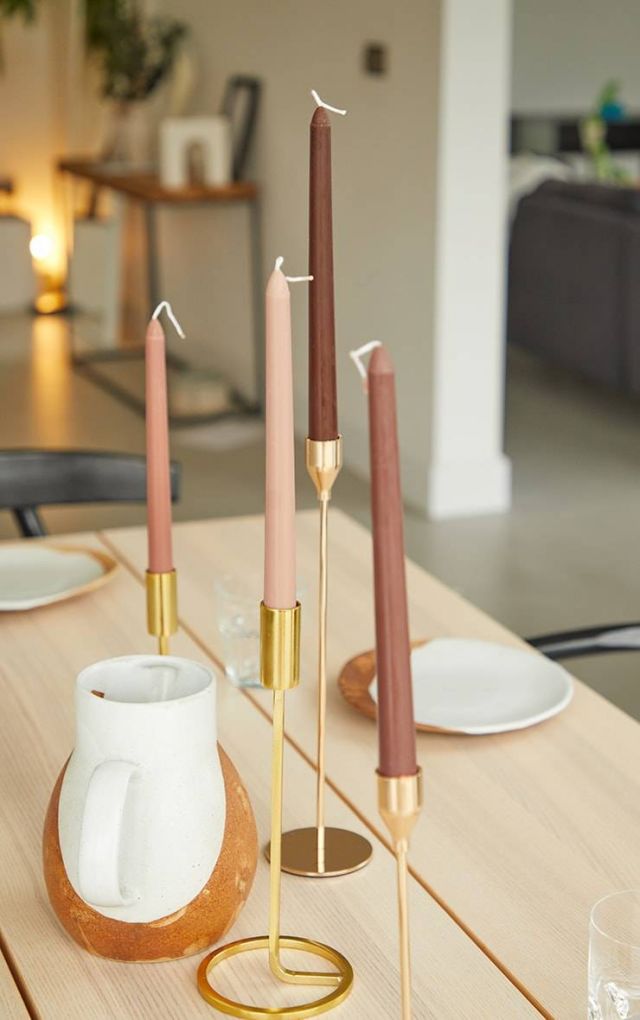 BROWN SET OF 4 TONAL CANDLESTICKS