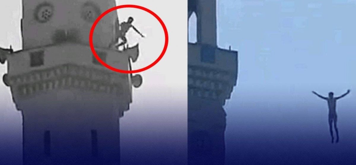 بالفيديو - انتحار شاب من مئذنة جامع