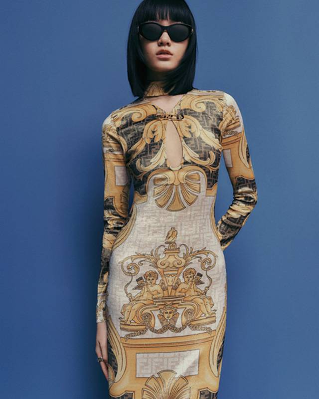 فستان باروك ذهبي نظارات شمسية من Versace by Fendi