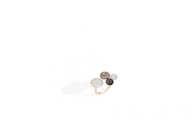 Sabbia ring in rose gold with white, brown, black diamonds by Pomellato