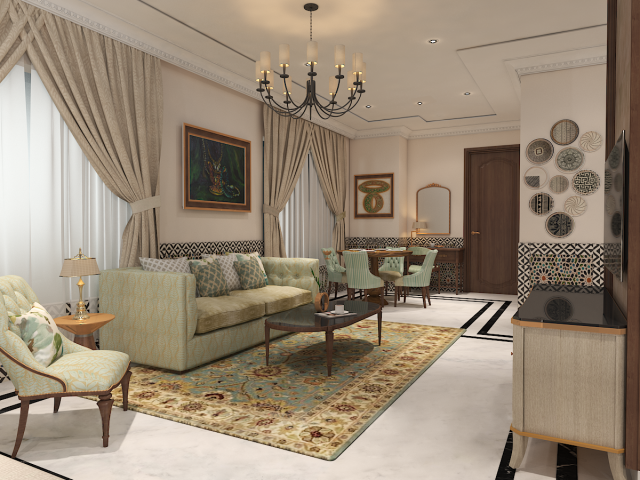 Anantara Jaipur Hotel suite lounge area rendering