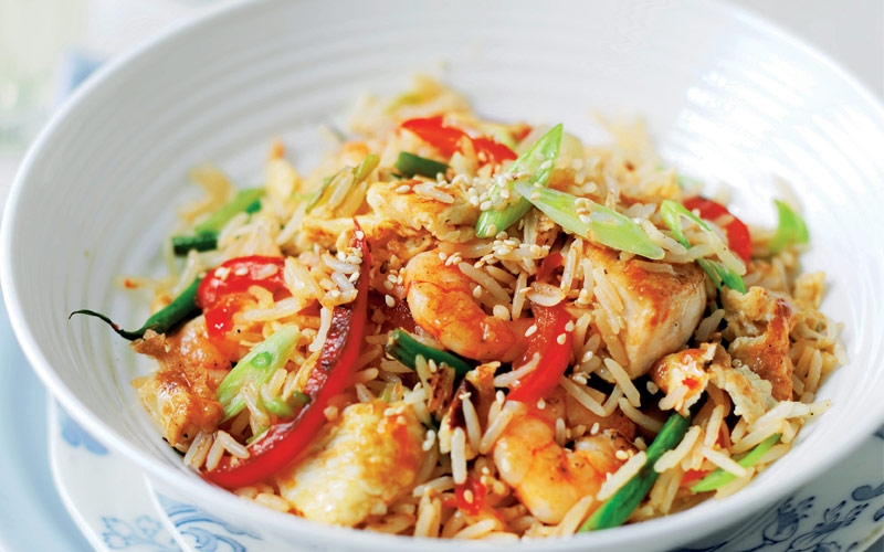 الدجاج والقريدس مع الأرز