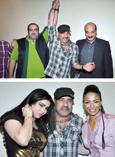 محمد سعد برفقة المخرج سامح عبد العزيز/ محمد سعد يتوسط أبطال فيلم «تتح» مروى ودوللي شاهين