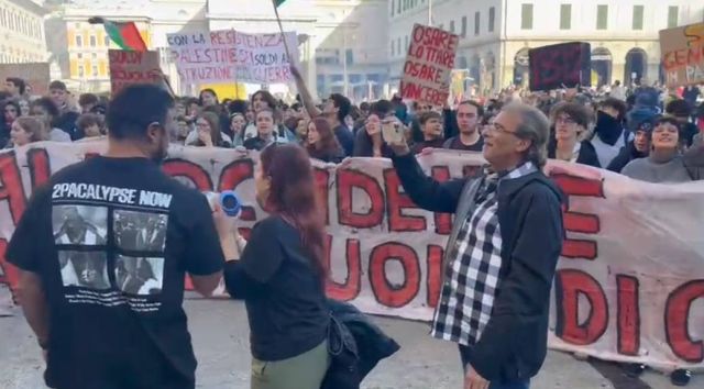 خالد يوسف يسجل لحظات مظاهرات دعم فلسطين في إيطاليا