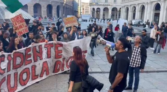 خالد يوسف وأحمد العوضي في مظاهرات إيطاليا لدعم فلسطين