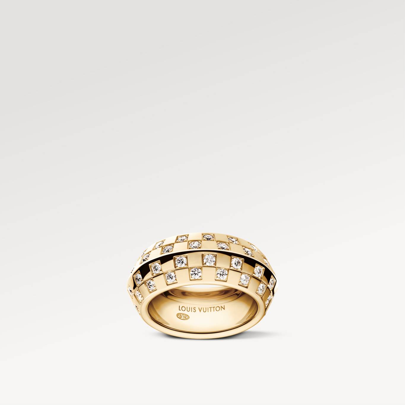 LE DAMIER DE LOUIS VUITTON YELLOW GOLD DIAMONDS DOUBLE RING