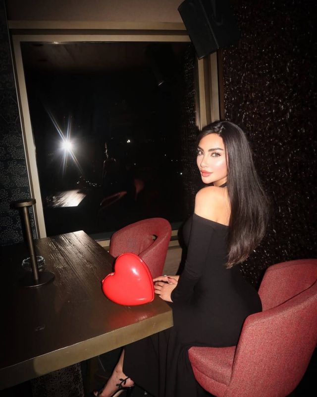 نور الغندور بفستان أسود وحقيبة على شكل قلب 