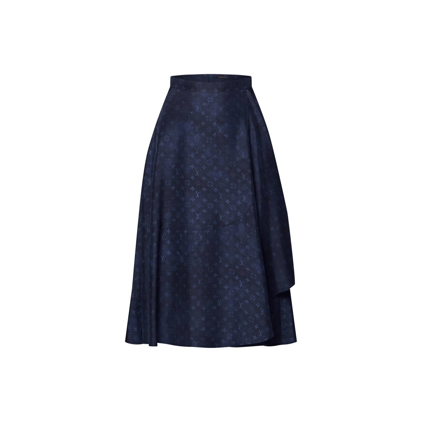 Fluid skirt in lightweight silk toile with asymmetrical pleat detail in a dreamy allover Monogram cloud motif Front view Fluid skirt in lightweight silk toile with asymmetrical pleat detail in a dreamy allover Monogram cloud motif Front view