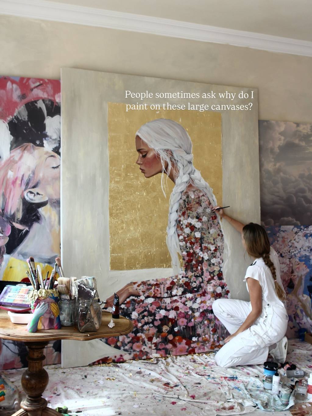 الفنانة الأمريكية كارولين ويندلين خلال رسمها الصورة الفنانة الأمريكية كارولين ويندلين خلال رسمها الصورة