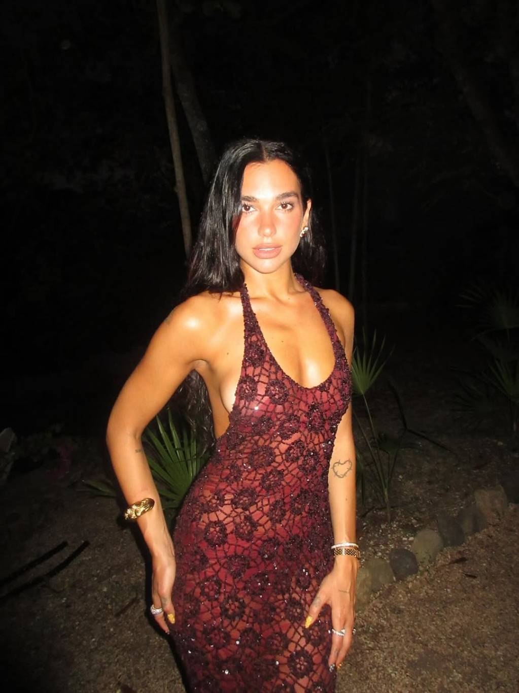 دوا ليبا تحتفل بعيد ميلادها بدانتيل عنابي