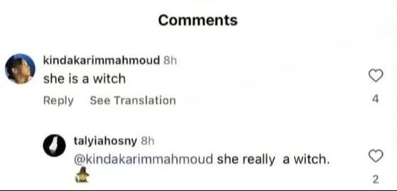 رد تاليا تامر حسني على منشور ابنة كريم محمود عبد العزيز