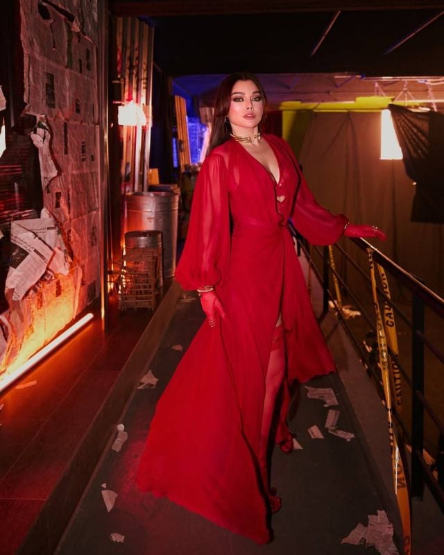 الأحمر يطغى على إطلالة هيفاء وهبي