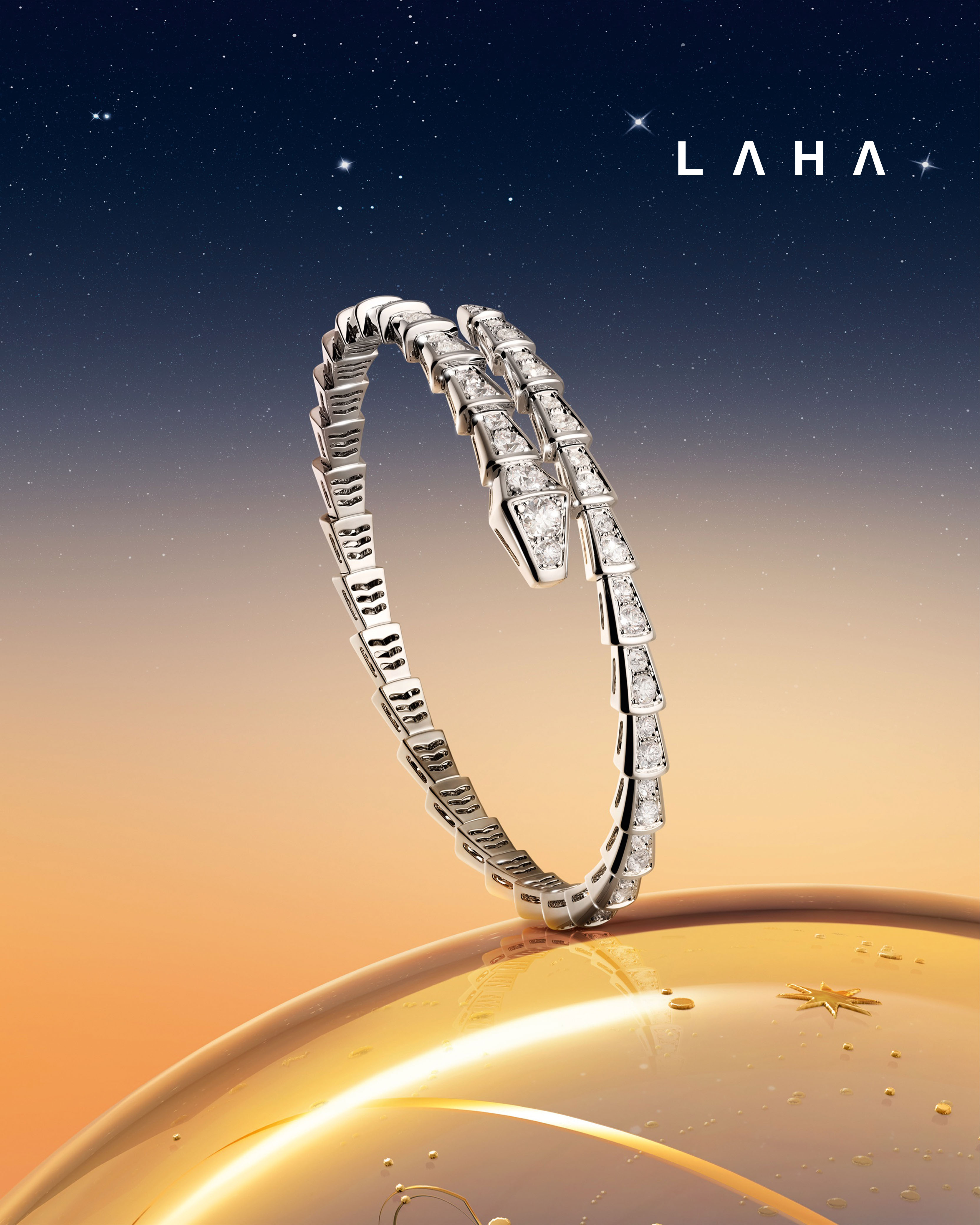 سوار Serpenti Viper من الذهب الأبيض والماس من Bvlgari 