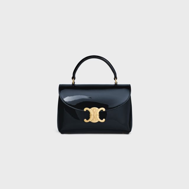 حقيبة من جلد العجل اللامع باللون الكحلي الداكن