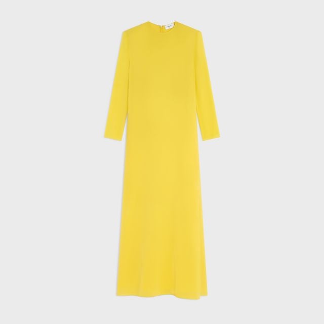 فستان من الحرير الجورجيت باللون الأصفر