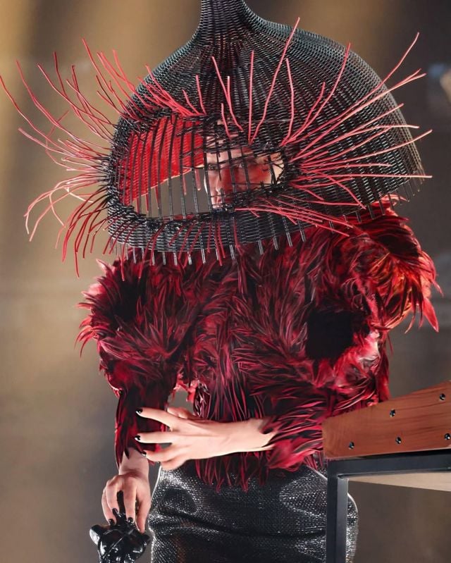 ليدي غاغا بفستان من الريش