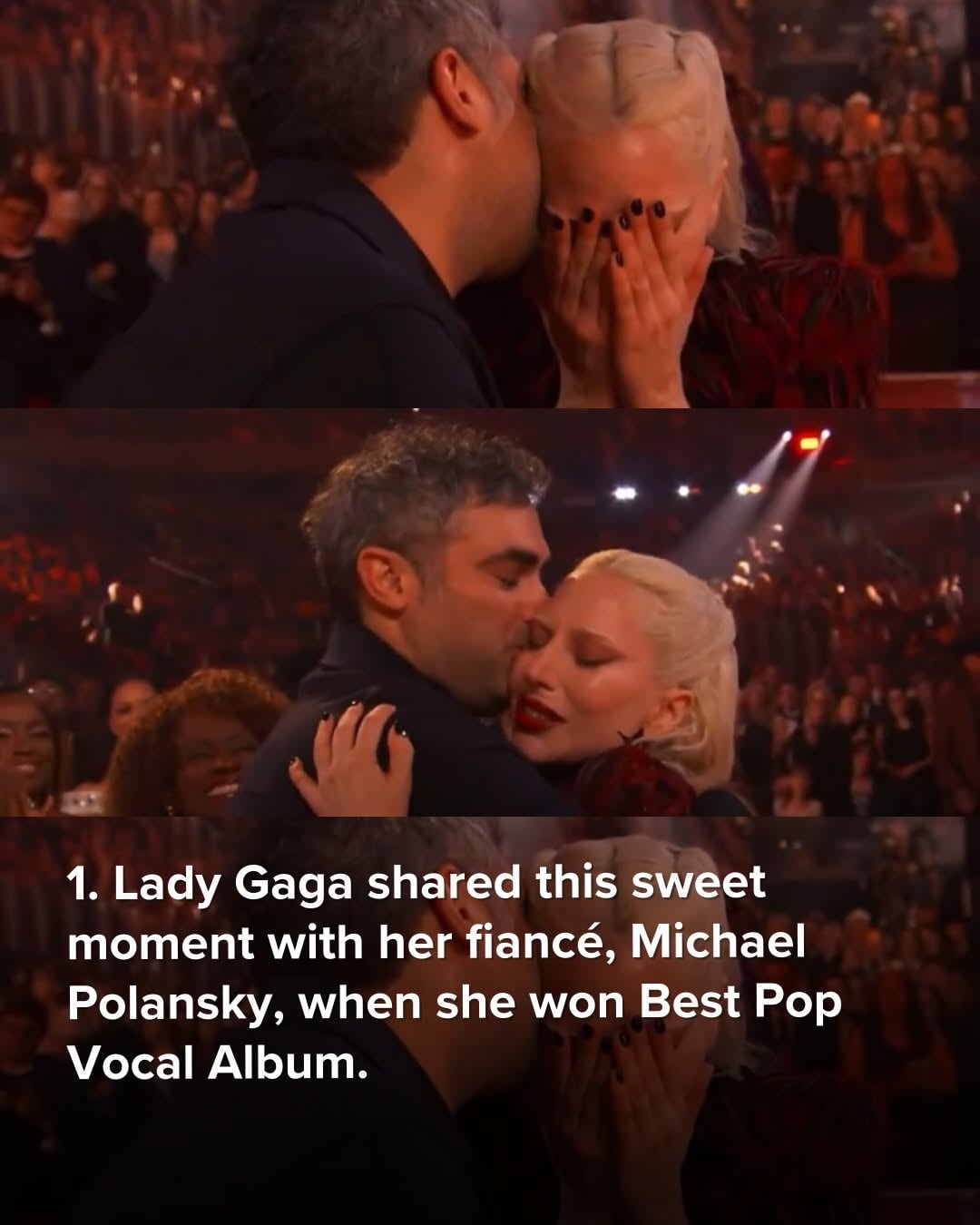 ليدي غاغا تحتضن خطيبها بعد فوزها