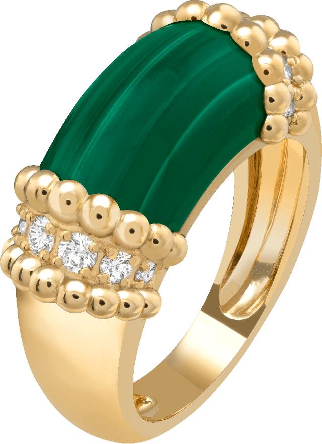 خاتم لؤلؤي بالألوان، ذهب أصفر، مالاكيت، ماس