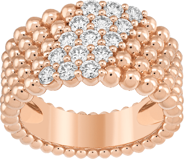 خاتم لؤلؤي مغطى بالماس، 5 صفوف، ذهب وردي، ماس