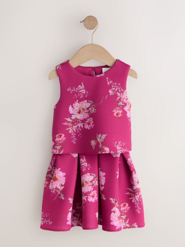 طقم توب وتنورة سكوبا وردي مزخرف بالزهور