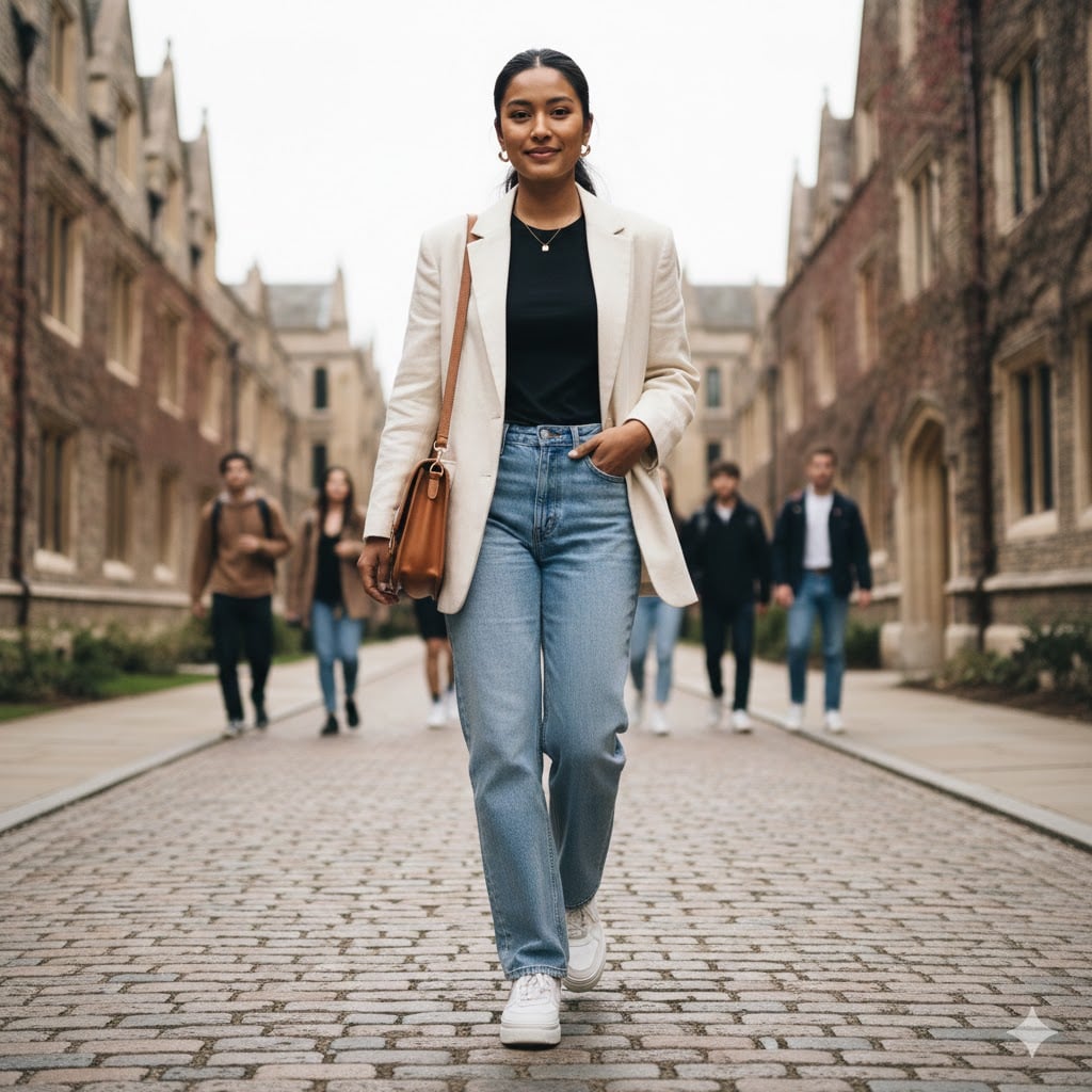 تنسيقات ملابس جامعه - بليزر مع جينز تنسيقات ملابس جامعه - بليزر مع جينز