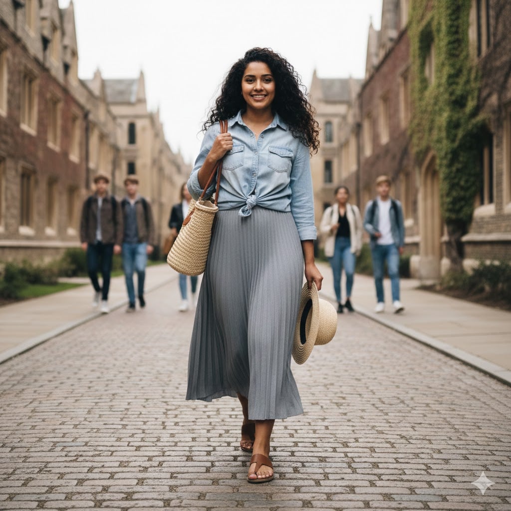 تنسيقات لبنات الجامعة - تنورة مع قميص مربوط تنسيقات لبنات الجامعة - تنورة مع قميص مربوط