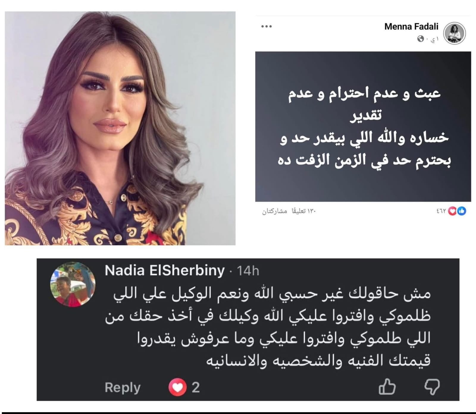 منشور منة فضالي المثير للجدل وتعليق والدتها
