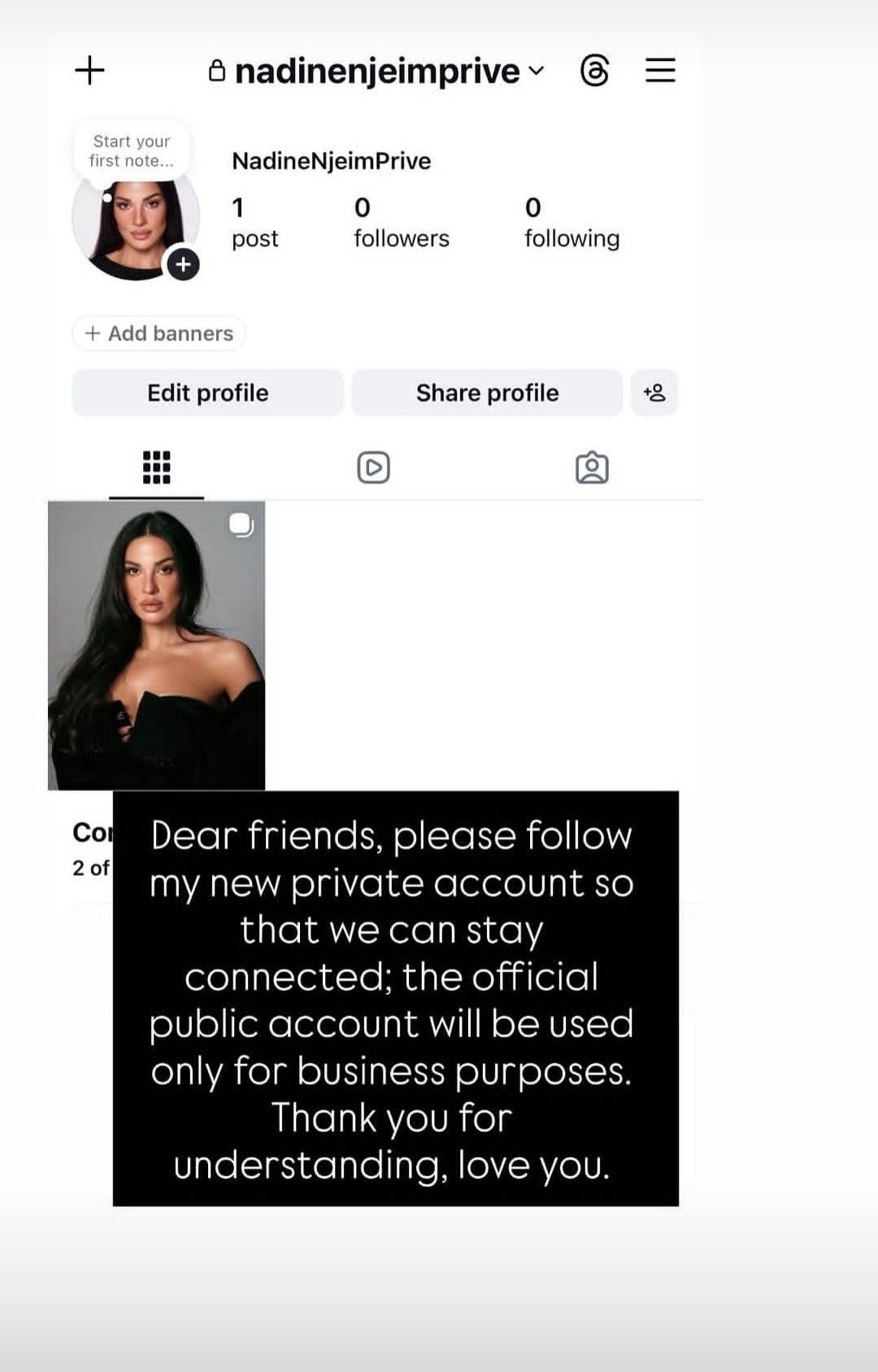 منشور نادين نسيب نجيم على انستغرام