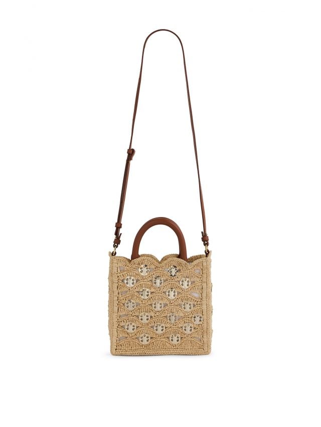 Beige small tote bag in raffia
