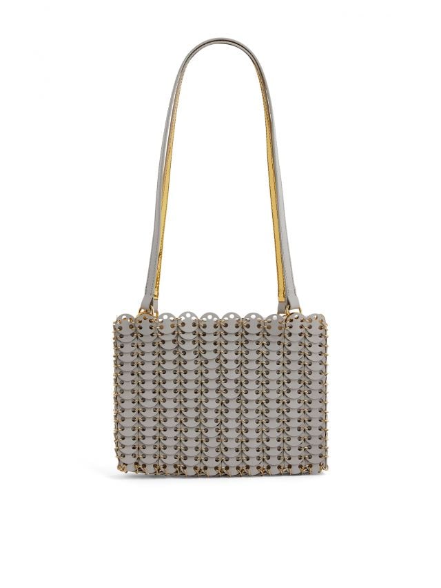 Light grey and gold reversible 1969 flip leather bag