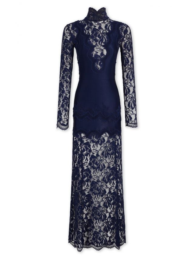 Navy blue lace long skirt