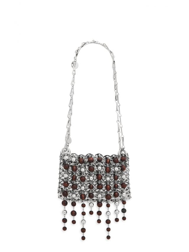 Silver 1969 nano bag with wood fringes details