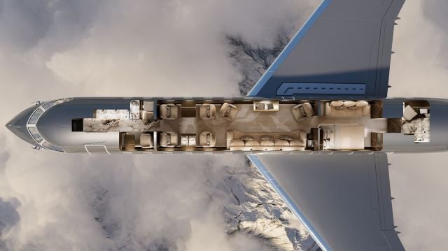 عرض هندسي للمقصورة الداخلية – Global 8000 – تصميم إيلي صعب