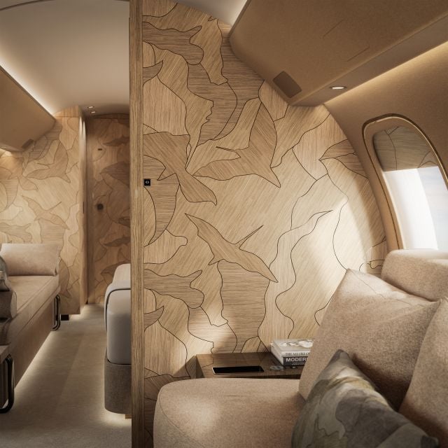 المقصورة الداخلية لطائرة Global 8000 من بومباردييه بتصميم إيلي صعب