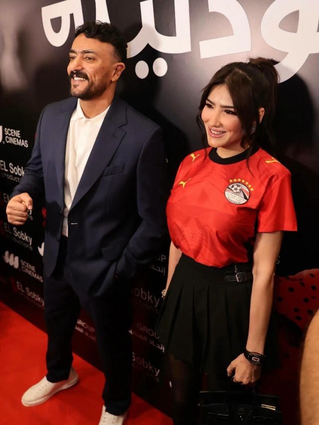 مي عمر وأحمد العوضي في العرض الخاص للفيلم
