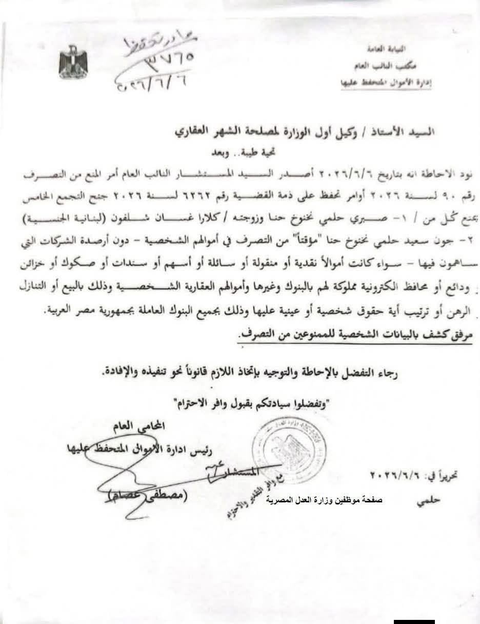 قرار التحفظ على أموال صبري نخنوخ قرار التحفظ على أموال صبري نخنوخ