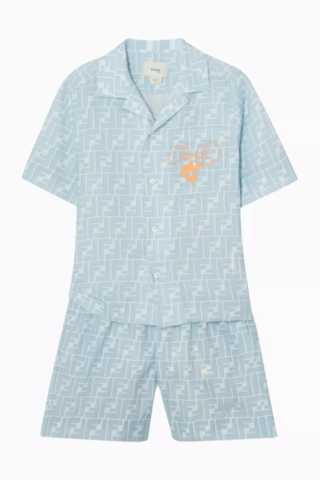 Fendi Kids Monogram Linen Shirt Short