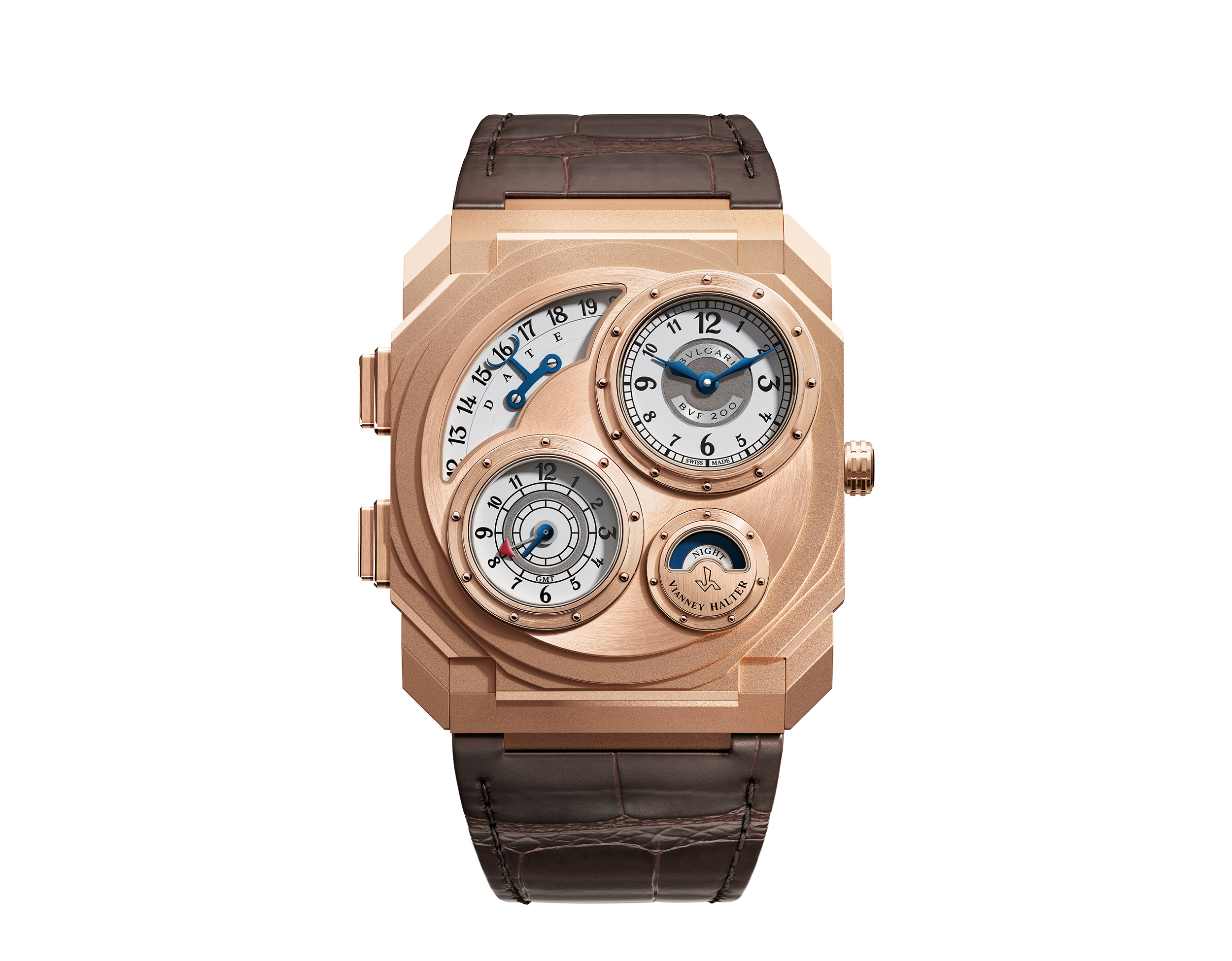 Octo Finissimo Dual Time × Vianney Halter بإطلالة تجمع الهندسة الإيطالية والابتكار الميكانيكي. Octo Finissimo Dual Time × Vianney Halter بإطلالة تجمع الهندسة الإيطالية والابتكار الميكانيكي.