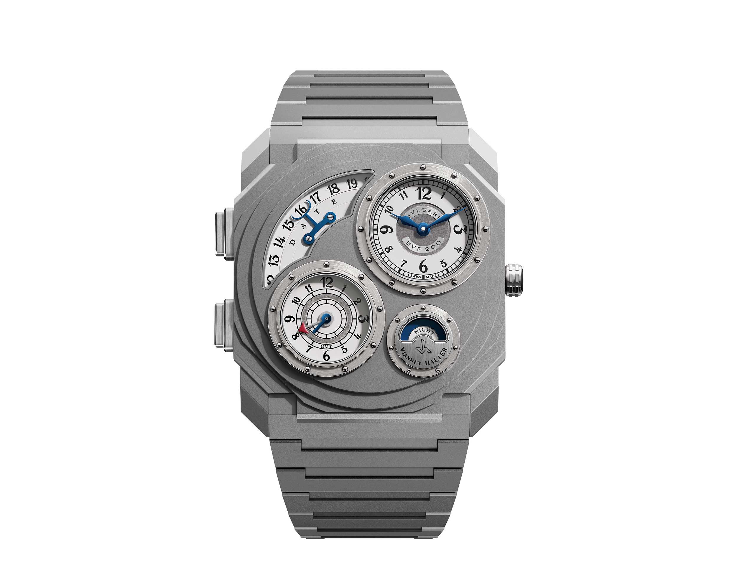 Octo Finissimo Dual Time بإبداع يجمع بين Bvlgari والرؤية المستقبلية لـ Vianney Halter. Octo Finissimo Dual Time بإبداع يجمع بين Bvlgari والرؤية المستقبلية لـ Vianney Halter.