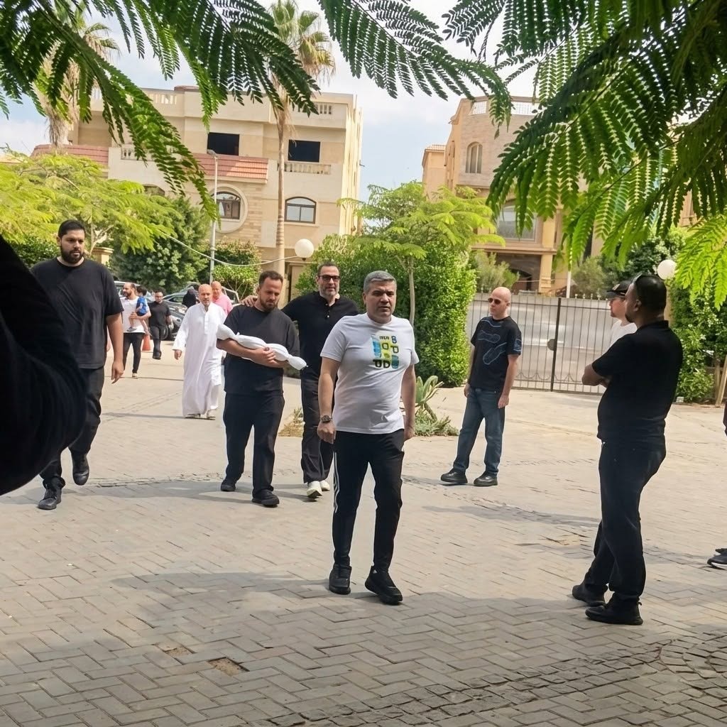 ماجد المصري يدعم نجله أحمد في طريقهما لدفن طفله الرضيع ماجد المصري يدعم نجله أحمد في طريقهما لدفن طفله الرضيع